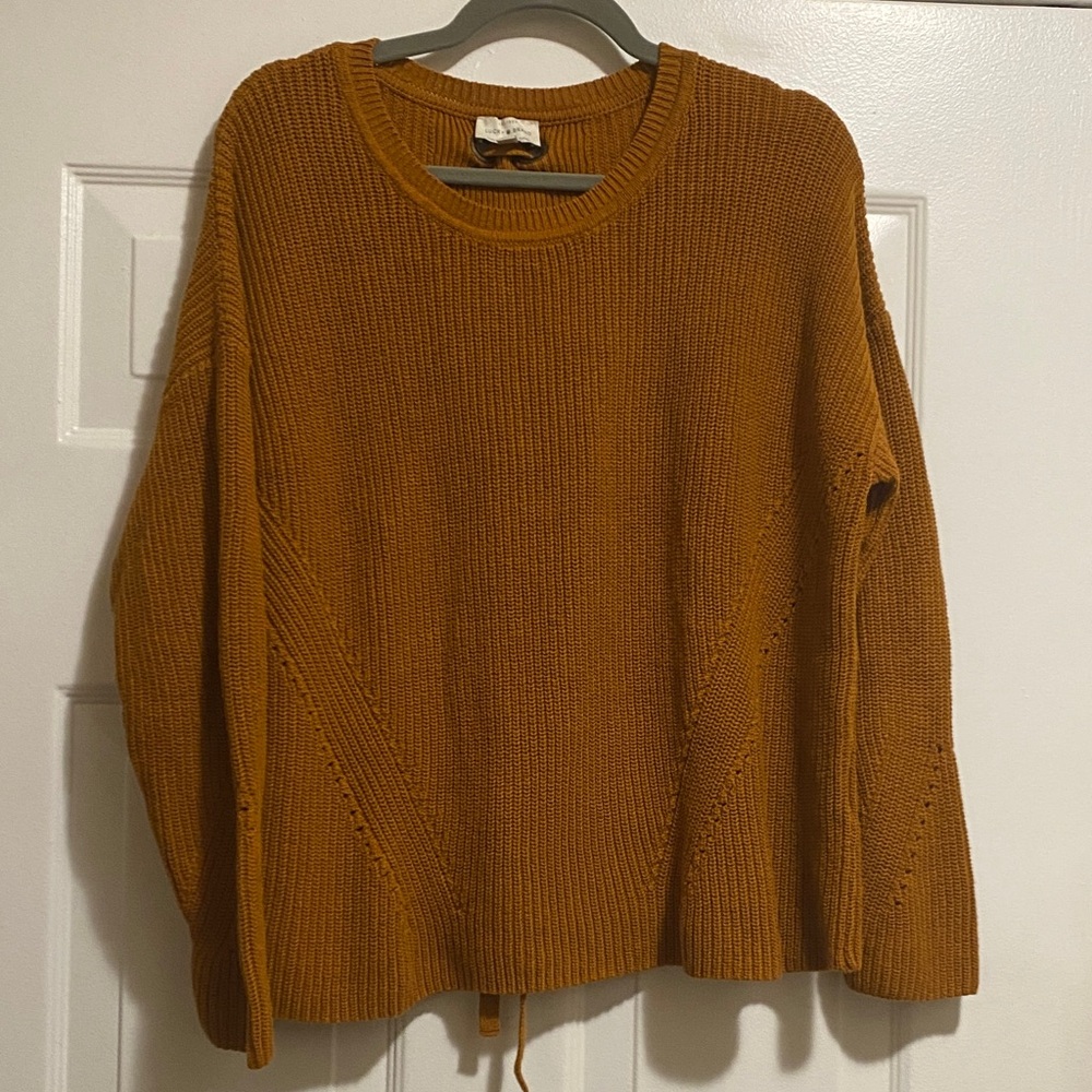 Lucky Brand Knit Crew Neck Sweater with Lace-Up Back Detail